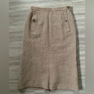 1970 Brown Diagonal Pinstripe Wool Pencil Skirt.